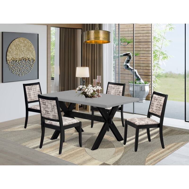 East West Furniture modern dining set - a breakfast table & Stackable dining chairs - Wire-brushed Black (Pieces & Seat Options) - X696X2630-5