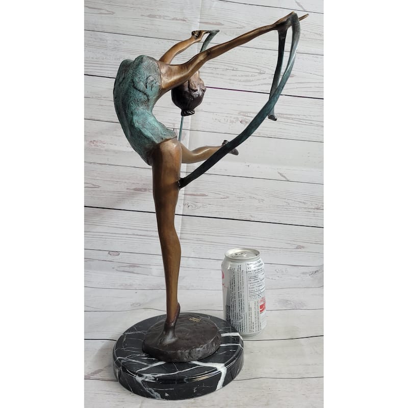 Gymnast Athlete Bronze Statue Sculpture Figure Original Art On Marble Base 21.5 Inches X 14 Inches