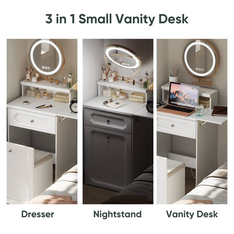 Makeup Vanity Desk with Round Mirror and Lights
