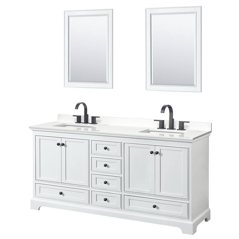 Wyndham Collection WCS202072D-QTZ-US3M24 Deborah 72" Free Standing - White / White Quartz Top / Matte Black Hardware