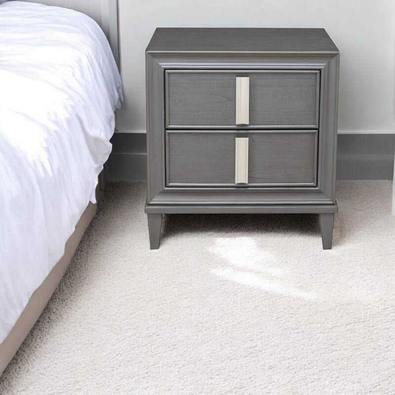 HomeRoots 29" Dark Gray Wood and Solid Wood Two Drawer Nightstand - Dark Gray Finish - 2-drawer