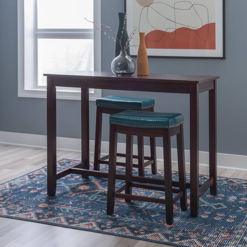 Bridgeport Wooden 3-Piece Counter Height Dining Set - Brown/Blue Faux Leather