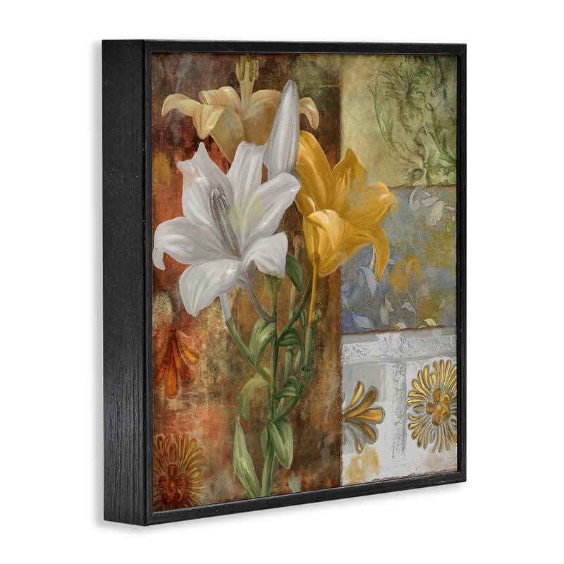 Stupell Blooming Lilies on Tile Pattern Framed Giclee Art Design By Sasha