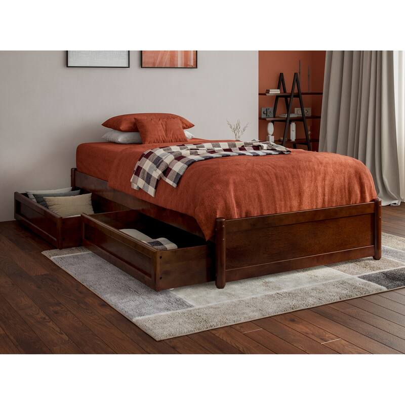 Barcelona Panel Platform Bed with Storage Drawers - Walnut - Twin XL