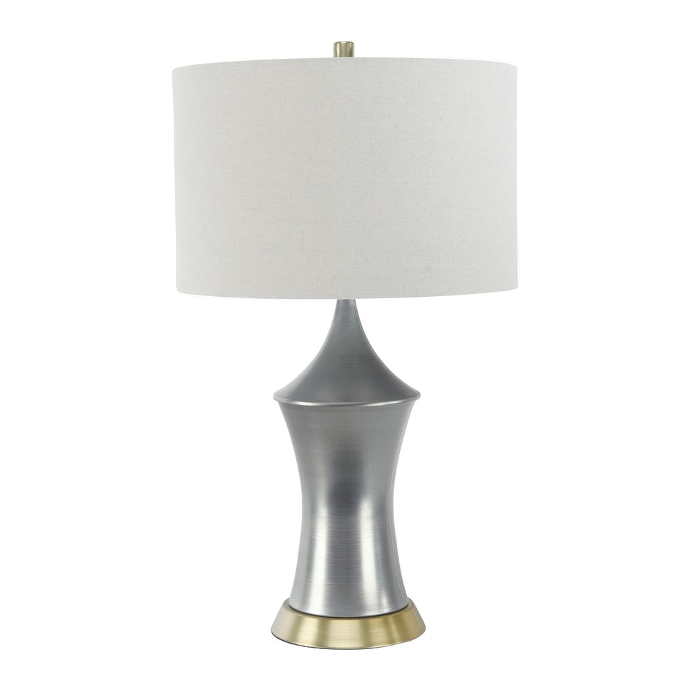 Vintage 2-Tone Metal Table Lamp with Linen Drum Shad