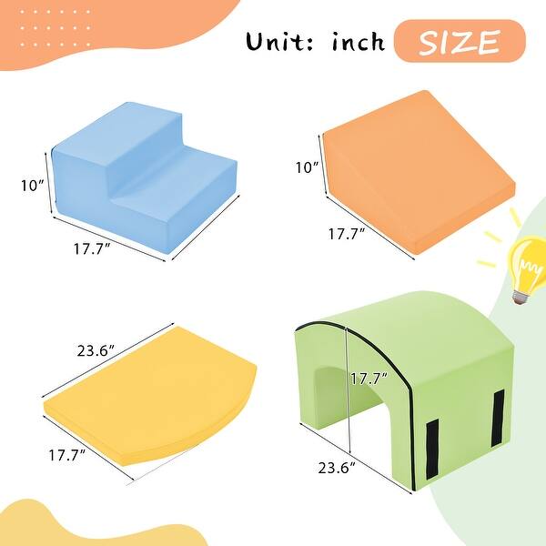 dimension image slide 0 of 2, Soft Foam Playset for Toddlers, Single-Tunnel Foam Climber for Kids, Indoor Active Play Structure with Slide Stairs and Ramp