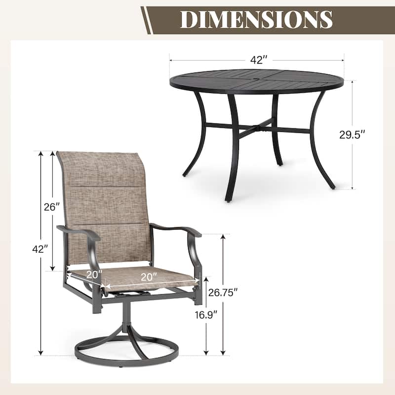 MAISON ARTS 5/7 Pieces Outdoor Patio Dining Set with Umbrella-hole RoundTable and Textilene Dining Chairs