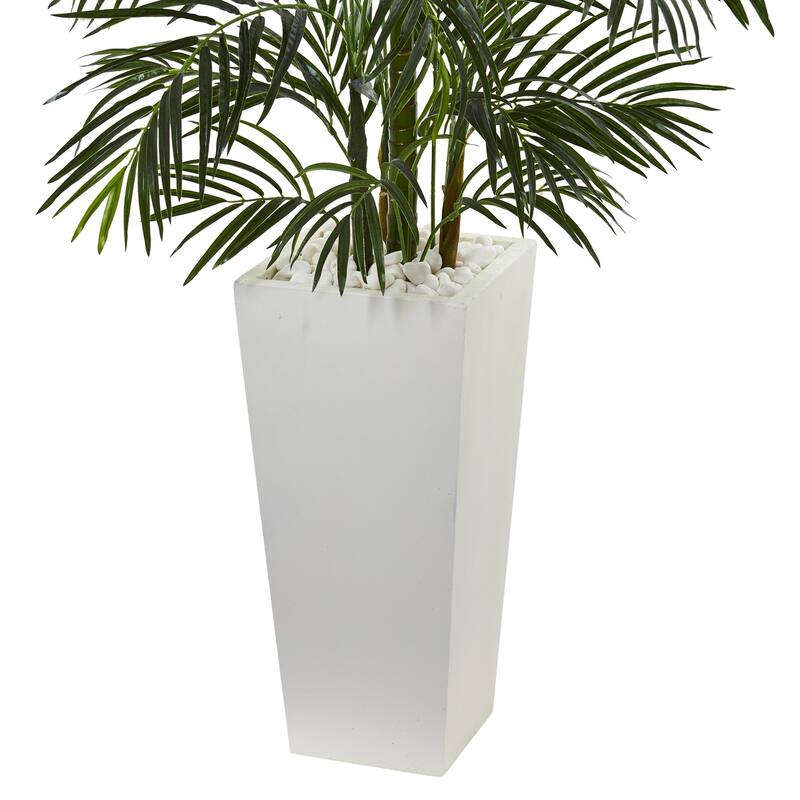 Artificial Palm Tree 5ft Indoor Outdoor, White Planter, Tropical Decor, UV Resistant, Home Office Accent