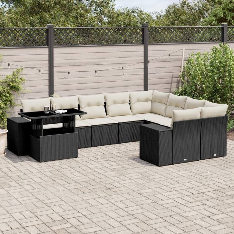 vidaXL Patio Sofa Set with Cushions Outdoor Furniture 10 Piece Poly Rattan - 21.7 x 39.4 x 28.7