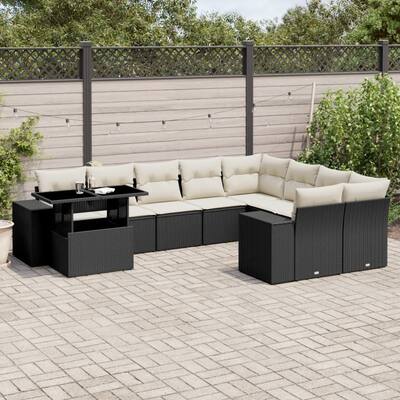 vidaXL Patio Sofa Set with Cushions Outdoor Furniture 10 Piece Poly Rattan - 21.7 x 39.4 x 28.7