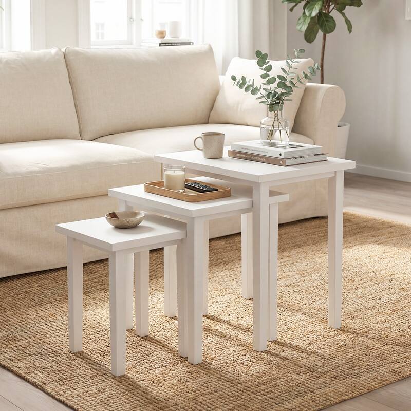 Gymax 3 PCS Nesting End Tables Farmhouse Rectangle Side Table Set for