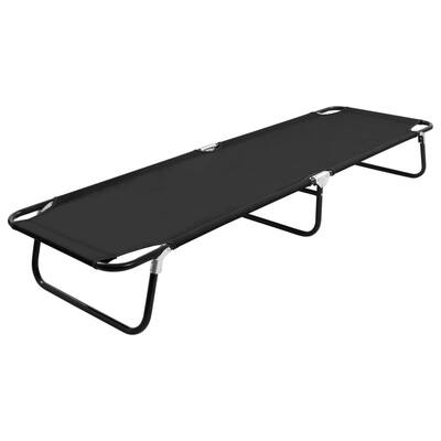 Zena Outdoor Lounger Sunbed, Black Fabric 75 Inch Foldable Steel Frame