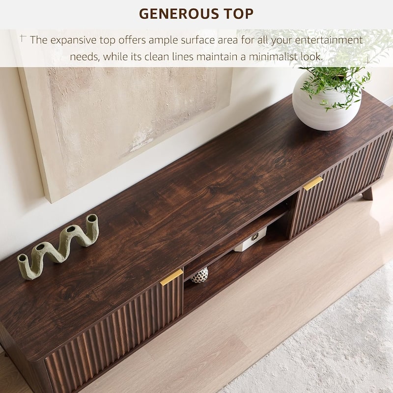 70" Modern Fluted TV Stand for Living Room, Wood Entertainment Center