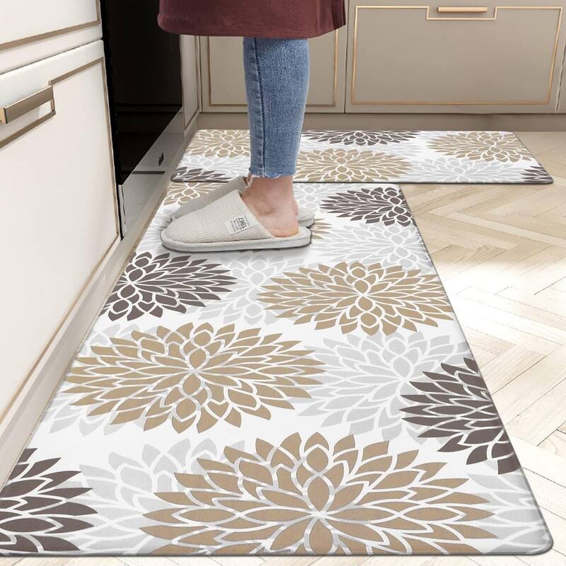 Anti Fatigue Kitchen Rug Sets 2 Piece Non Slip Kitchen Mats - 17.3"x48"+17.3"x28"-0.4"Th - Brown