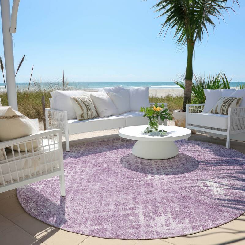 Machine Washable Indoor/ Outdoor Chantille Vintage Trellis Rug - Lavender - 8' x 8'