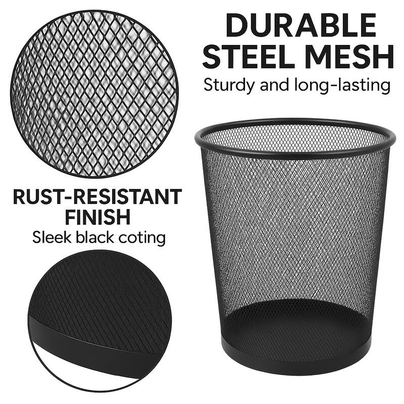 Creative Home 2.5 Gallon Black Steel Mesh Round Wastebasket