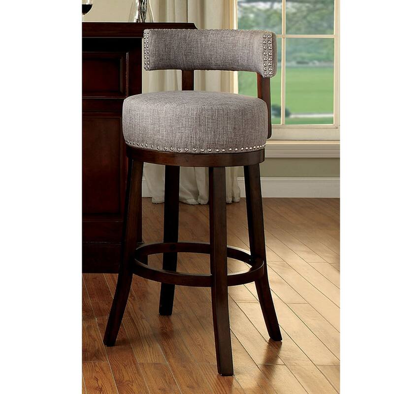 Swivel Barstool with Curved Open Low Back, Set of 2, Grey and Brown - 34 H x 22.25 W x 22.25 L Inches