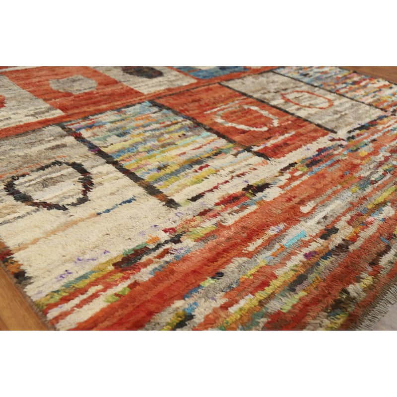 Geometric Moroccan Oriental Rug Hand-Knotted Oriental Wool Carpet - 6'6" x 9'7" - 6'6" x 9'7" - Multi-Color