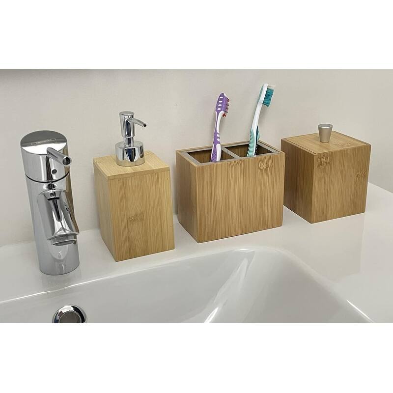 Bathroom Accessories Set with Bamboo Trash Can Bed Bath & Beyond