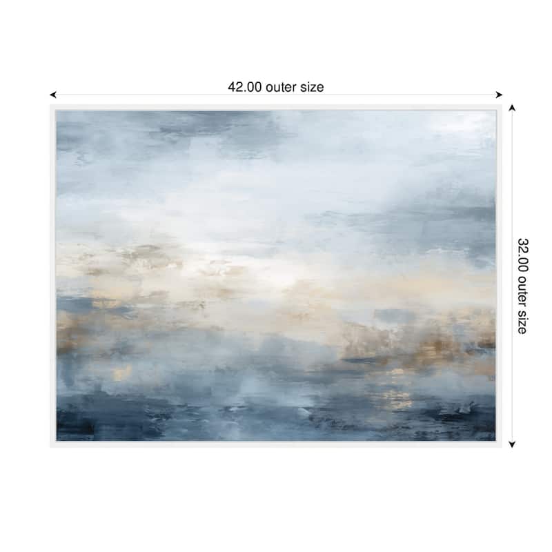 Kate and Laurel Sylvie Tonal Abstract Oceanic Nautical Serenity Blue Horizontal Framed Canvas by The Creative Bunch Studio