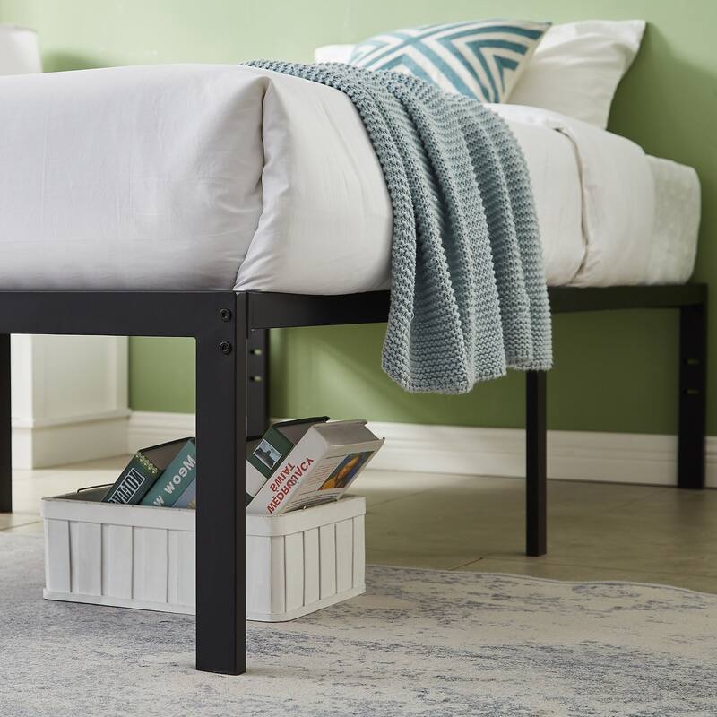 VECELO Bed Frames No Box Spring Needed, Heavy Duty Metal Platform with Steel Slat, Easy Assembly, Black