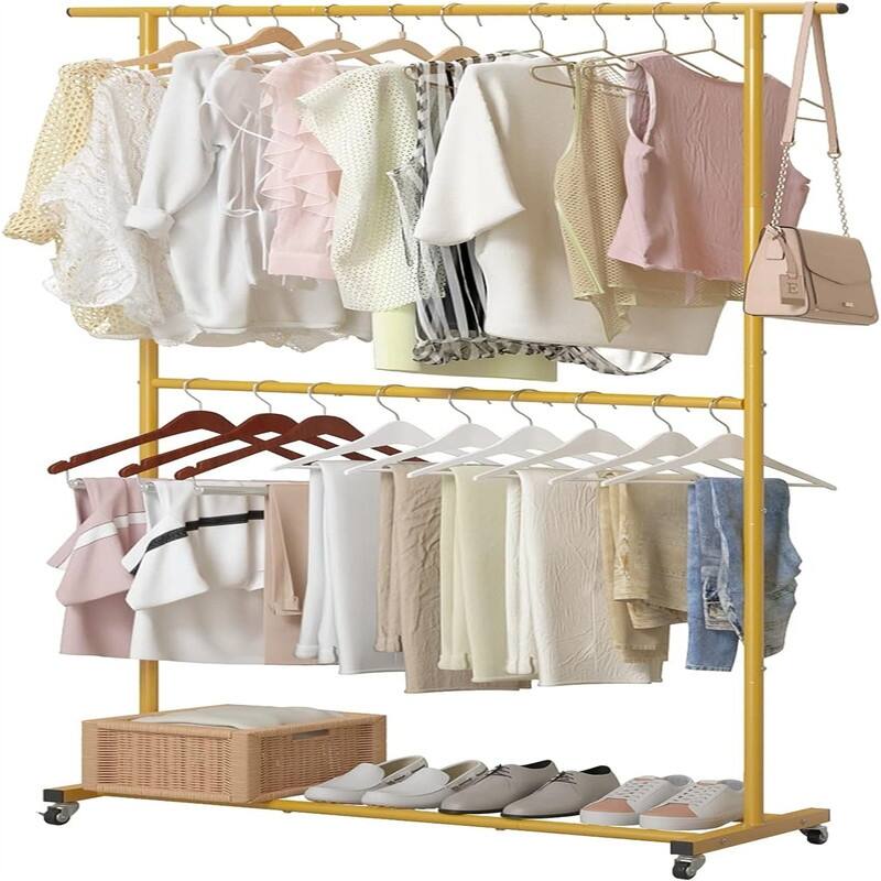 Double Rod Clothing Garment Rack - 47.24"D x 16.73"W x 78.74"H