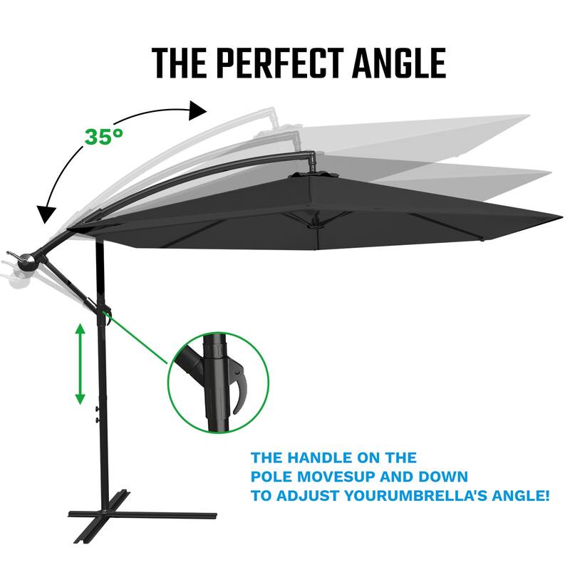 Patiowell 10ft Cantilever Patio Umbrella, Offset Hanging Outdoor Table Umbrella with Tilt Crank, 6 Sturdy Ribs and Cross Base