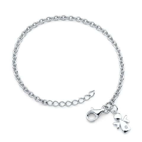 .925 Sterling Silver Diamond Accent Angel Charm Bracelet for Girls (I Color, I1 Clarity)