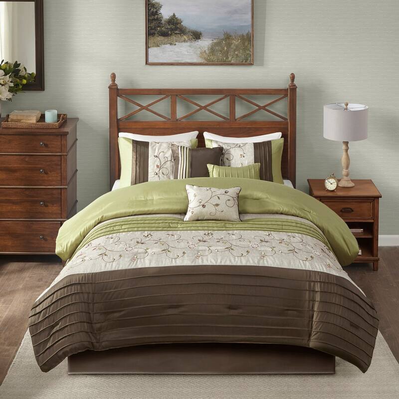 GDF Studio - Embroidered 7-Piece Comforter Set with Decorative Pillows