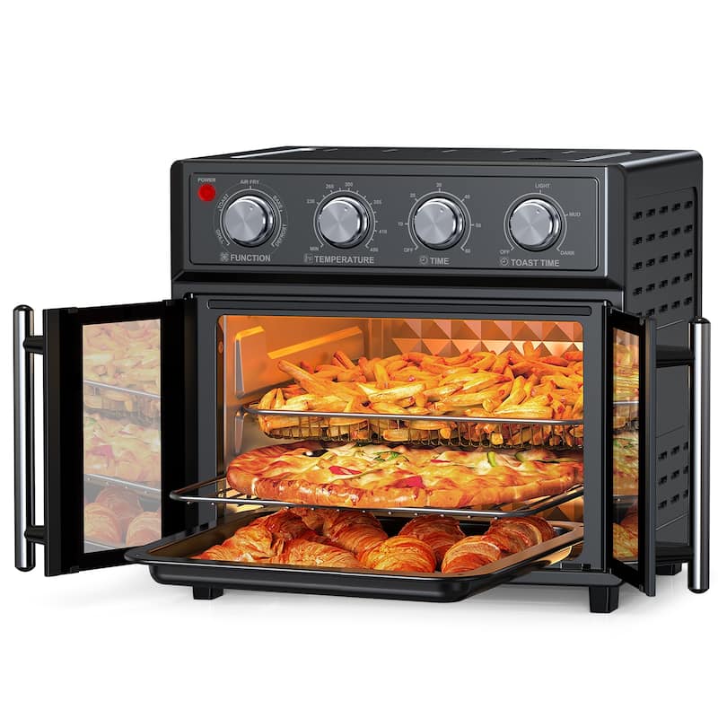 26QT Extra-Large French Double-Door Air Fryer Convection Toaster Oven, 1700W, 7 Preset Menus, 7-in-1 Multi-Function - Black