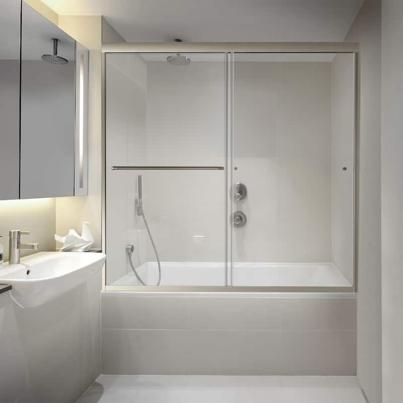 Matte Black Semi-Frameless Double-sliding Shower Door with Clear Glass - 60 in.Wx58 in.H
