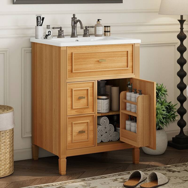 GDFStudio - Benjamin Hawthorne Modern Freestanding Bathroom Vanity with Flip Drawer Storage