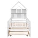 preview thumbnail 9 of 16, Twin Size Pine Wood Platform Bed with House-Shaped Headboard and Pull-Out Trundle, Built-in Shelves and Fence Guardrails