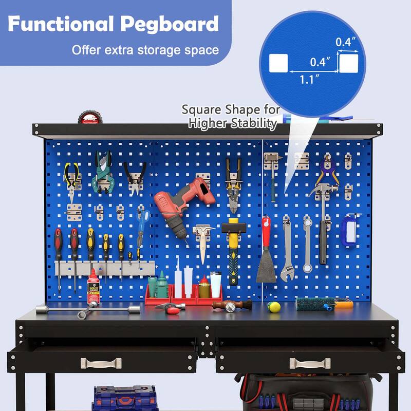 Costway 48" x 24" Workbench Heavy-Duty WorkTable with 3 PCs Pegboard - See Details