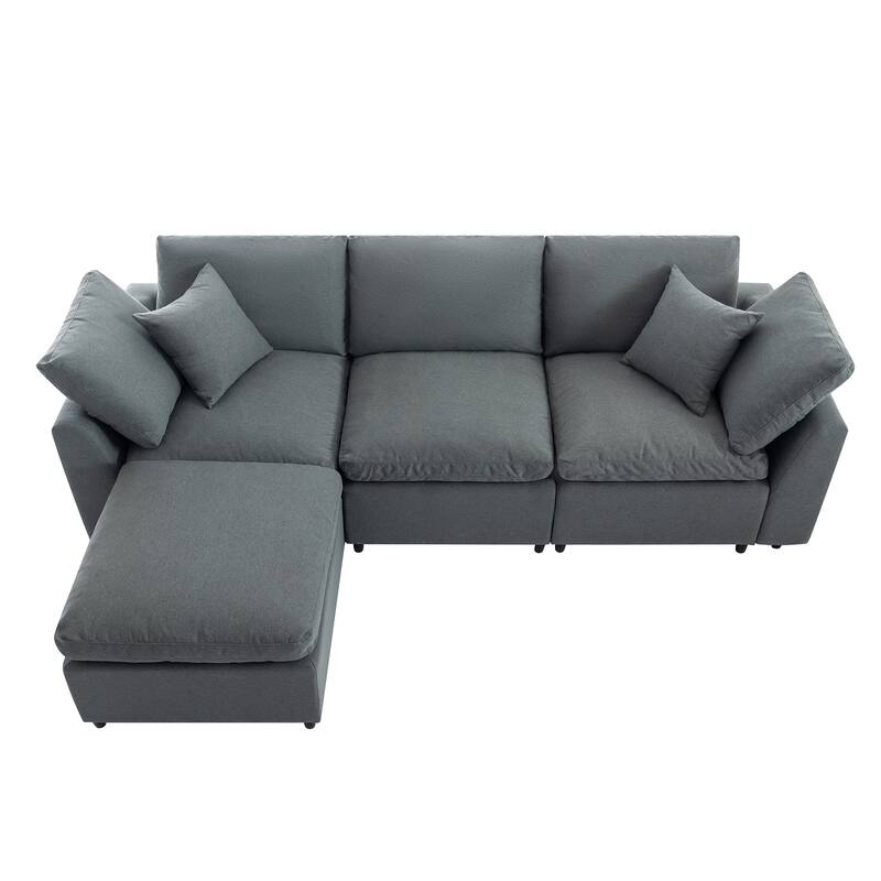 Modular Design Sectional Sofa with Reversible Chaise and Feather-Filled Seats