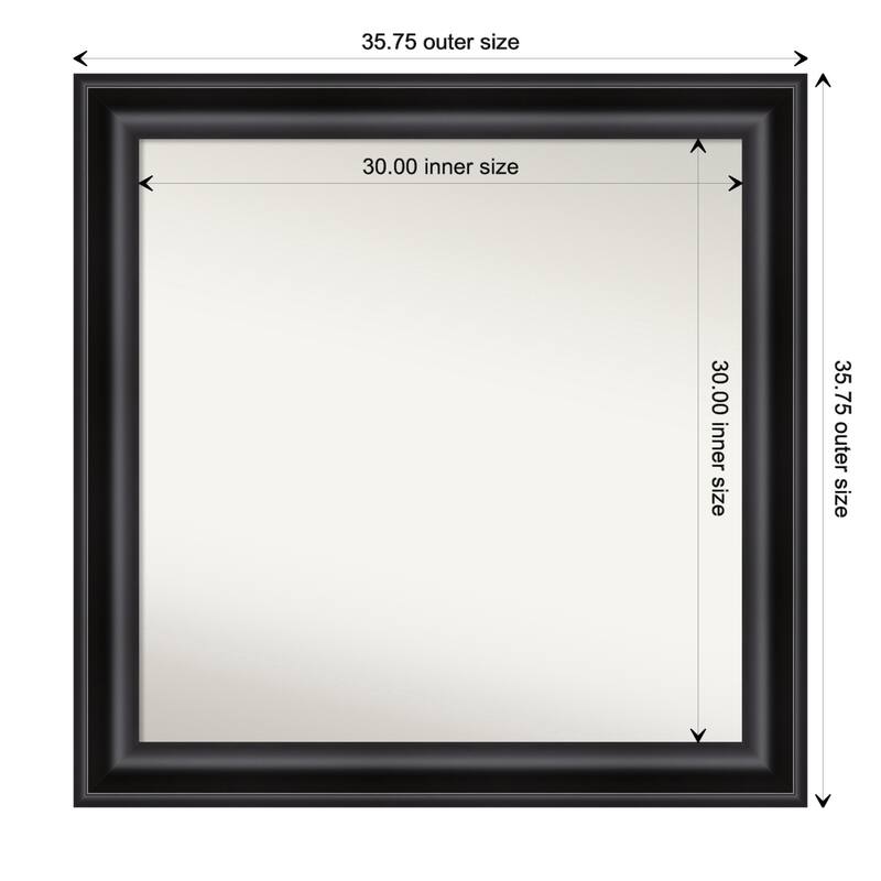 Grand Black Framed Non-Beveled Custom Wall Mirror, Bathroom Vanity Mirror - Outer Size: 35.75 x 35.75