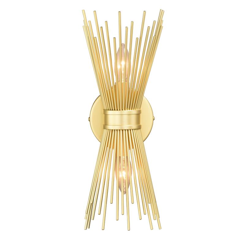 Nikko 2 Light Gold Mid-Century Modern Flush Wall Sconce - 6.5-in W x 15.5-in H x 4.75-in D - 6.5-in W x 15.5-in H x 4.75-in D