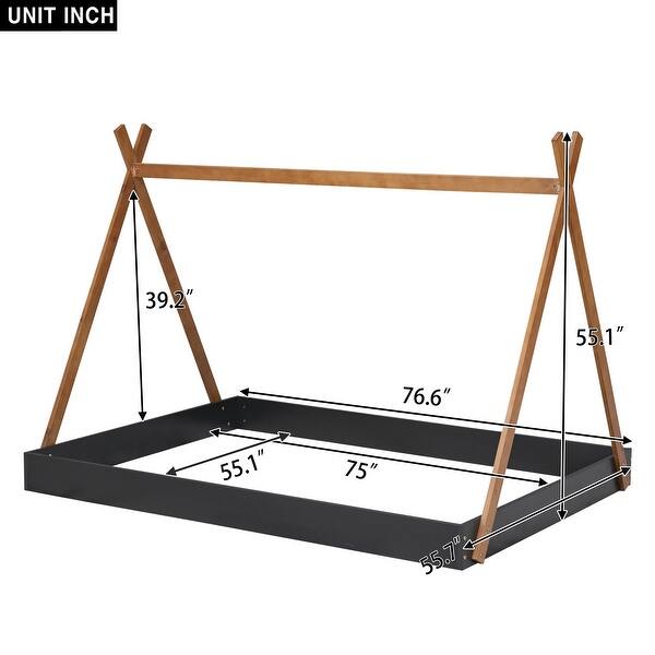 dimension image slide 1 of 2, Full Size Tent Floor Bed with Triangle Structure, Black+Brown