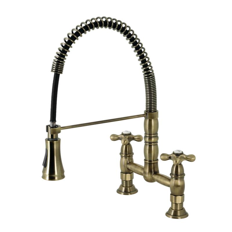 Heritage Two-Handle Deck-Mount Pull-Down Sprayer Kitchen Faucet - Antique Brass