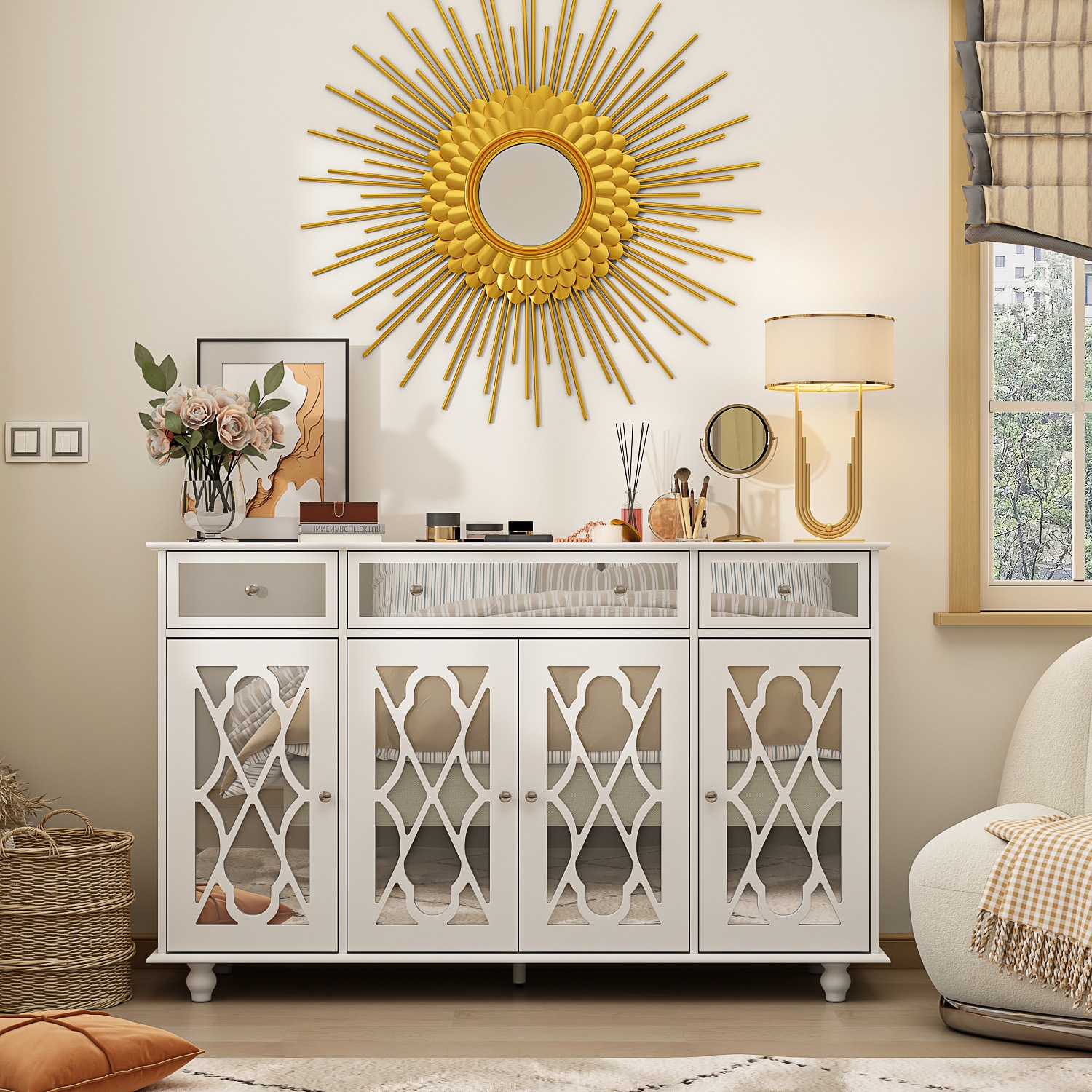 Buffet cabinet top with mirror