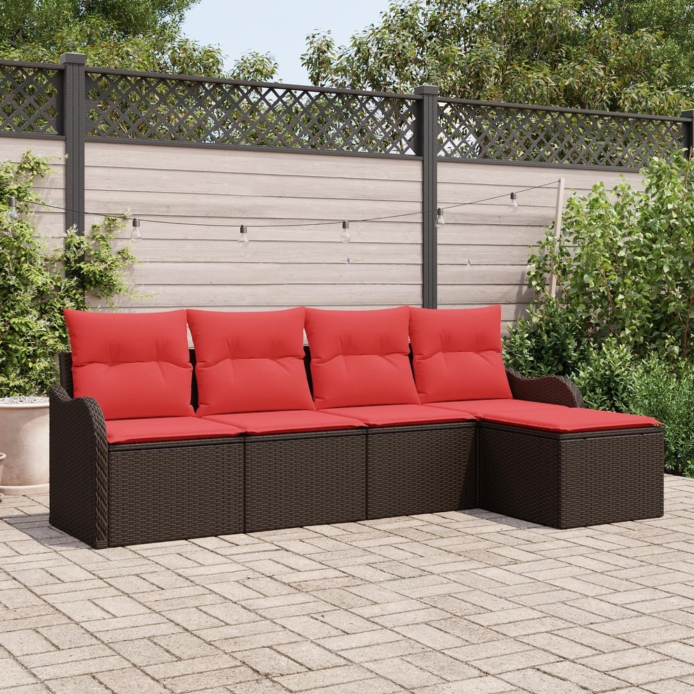 vidaXL 5/6 Garden Sofa Set with Cushions Black/Brown/Grey Poly Rattan - 90.9 x 24.4 x 27.2