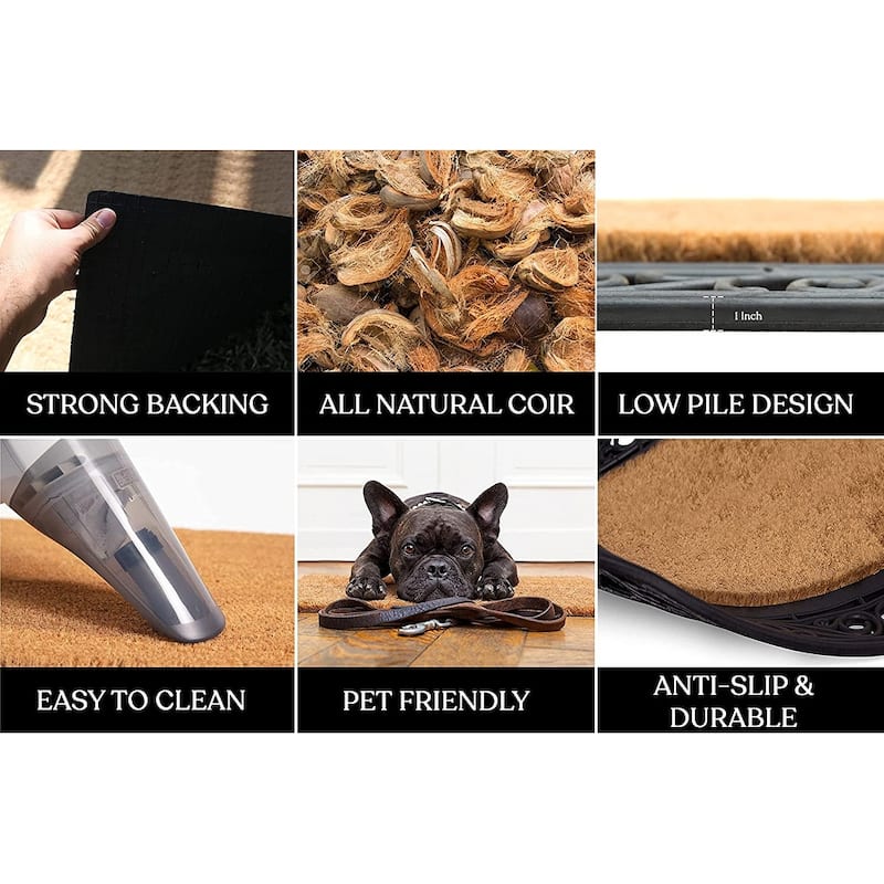 A1HC Natural Coir and Rubber Large Door Mat, Thick Durable Doormats for Indoor Outdoor Entrance