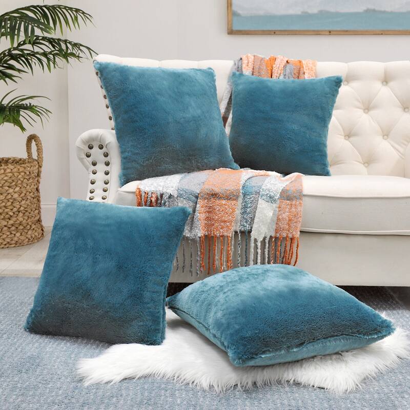 Fauxfur Pillow Shell Set 20'X20" - Blue Mirage