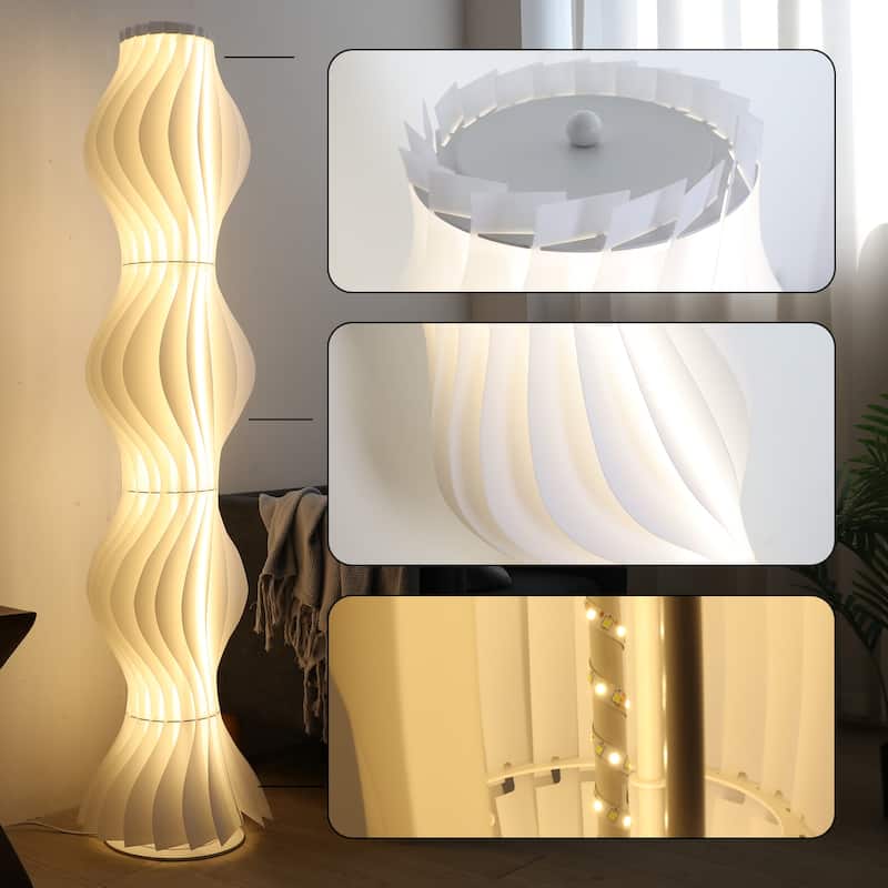 Tall Modern Floor Lamp Decorative Wavy Handmade Acrylic Lampshade Lighting White