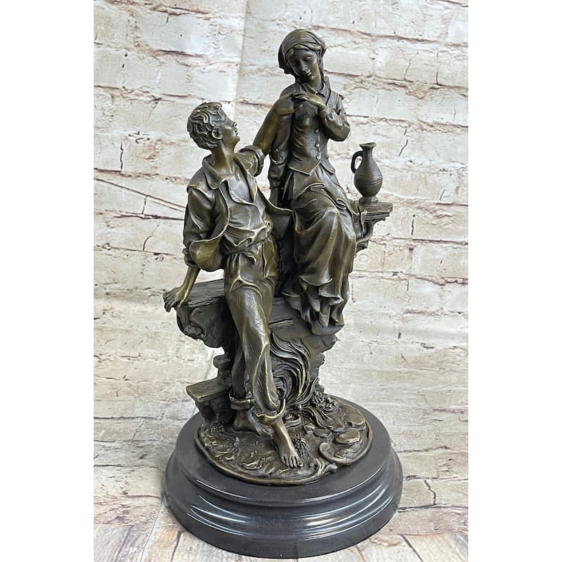 French Bronze Statue Sculpture Young Lovers Romance Anniversary Figure Decor 14 Inches X 7.5 Inches