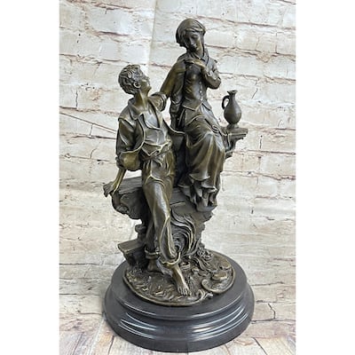 French Bronze Statue Sculpture Young Lovers Romance Anniversary Figure Decor 14 Inches X 7.5 Inches