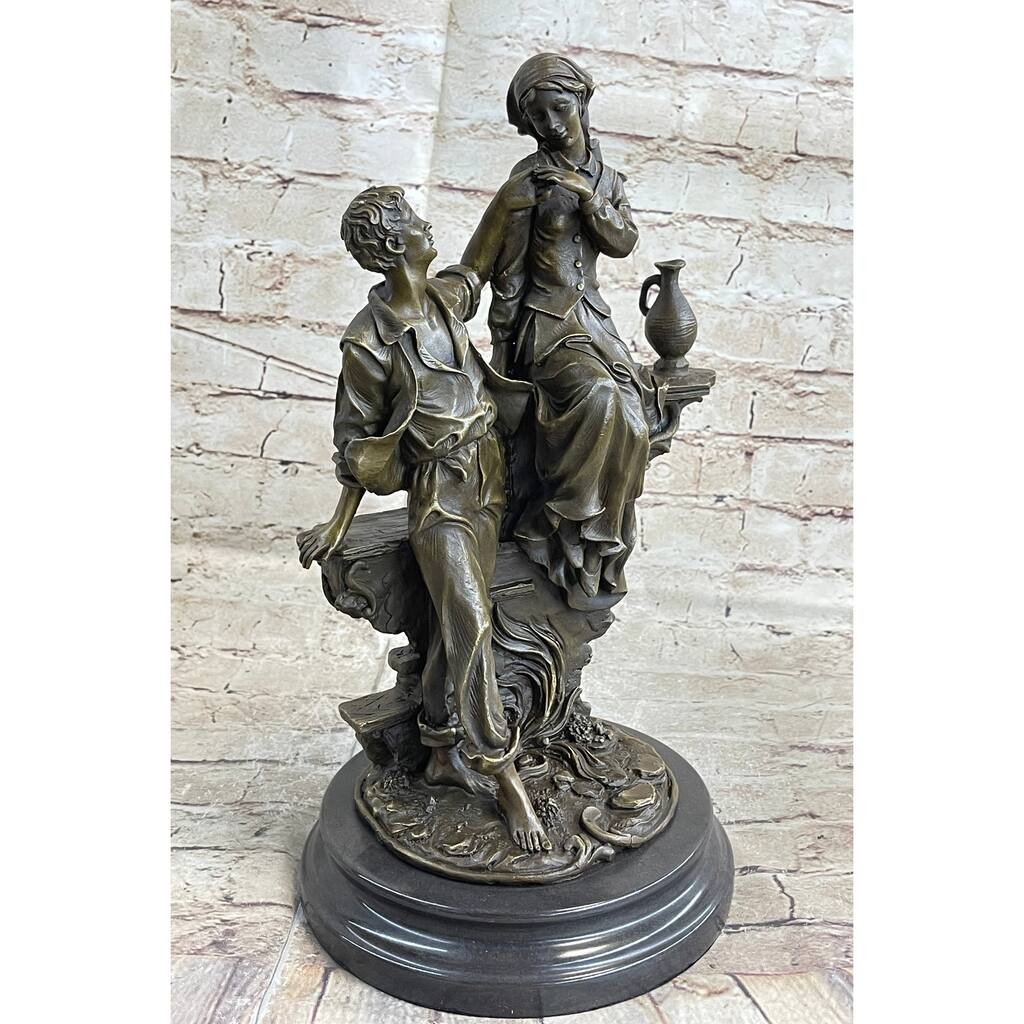 French Bronze Statue Sculpture Young Lovers Romance Anniversary Figure Decor 14 Inches X 7.5 Inches