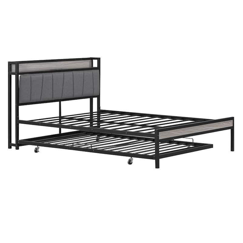 HomeRoots Black Metal Full Bed Frame With Trundle