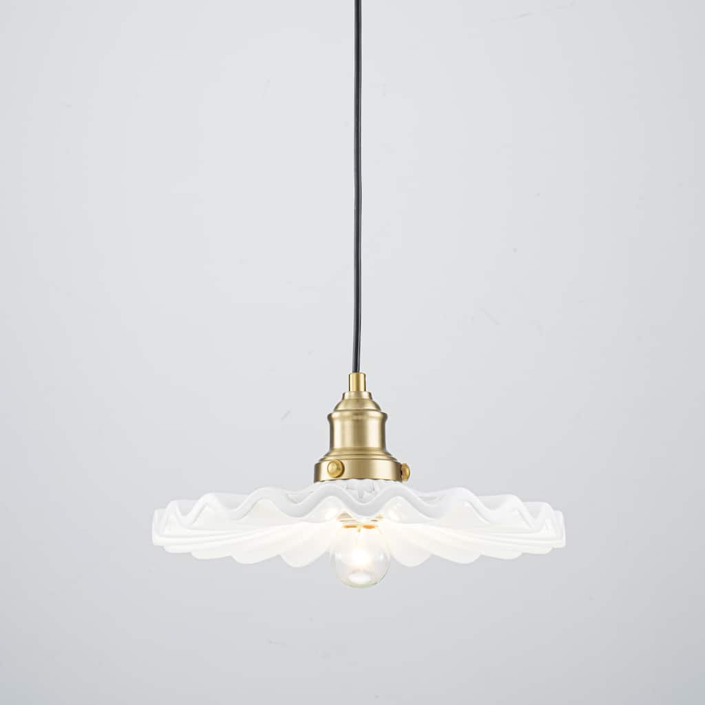 1-Light Modern Transitional Metal & Ceramic Pendant with Ruffled Wave-Edge Shade for Dining Room - 11.8" W x 5.5" H
