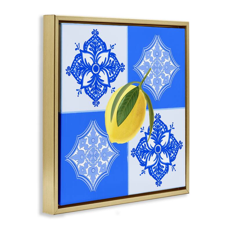 Stupell Lemon over Geometric Tiles Framed Floater Canvas Wall Art Design By Ashley Singleton